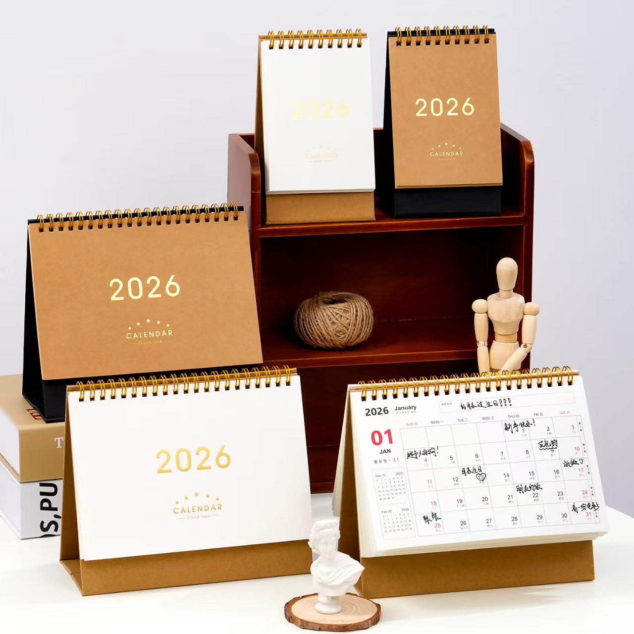2026 Vintage Kraft Paper Desk Calendar Minimalist Custom Logo Calendar