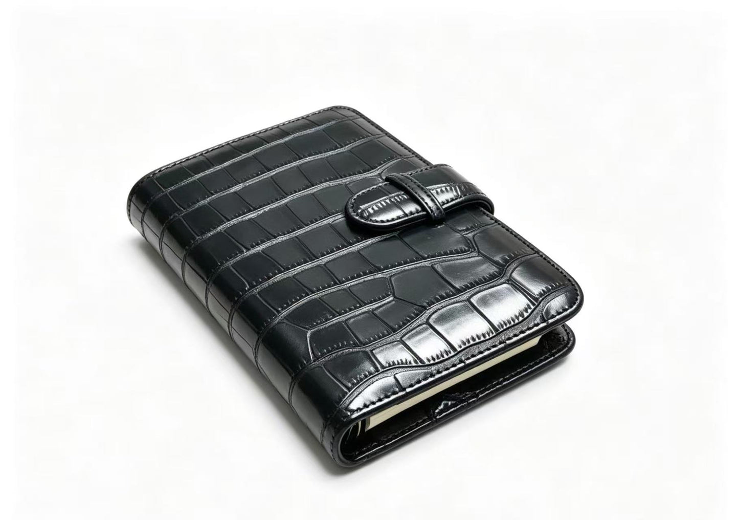 Luxury Crocodile Pattern Leather Notebook with Strap